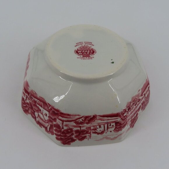 Enoch Woods English Scenery 6.9in Floral Countryside Woodsware Red Bowl England - Picture 10 of 12